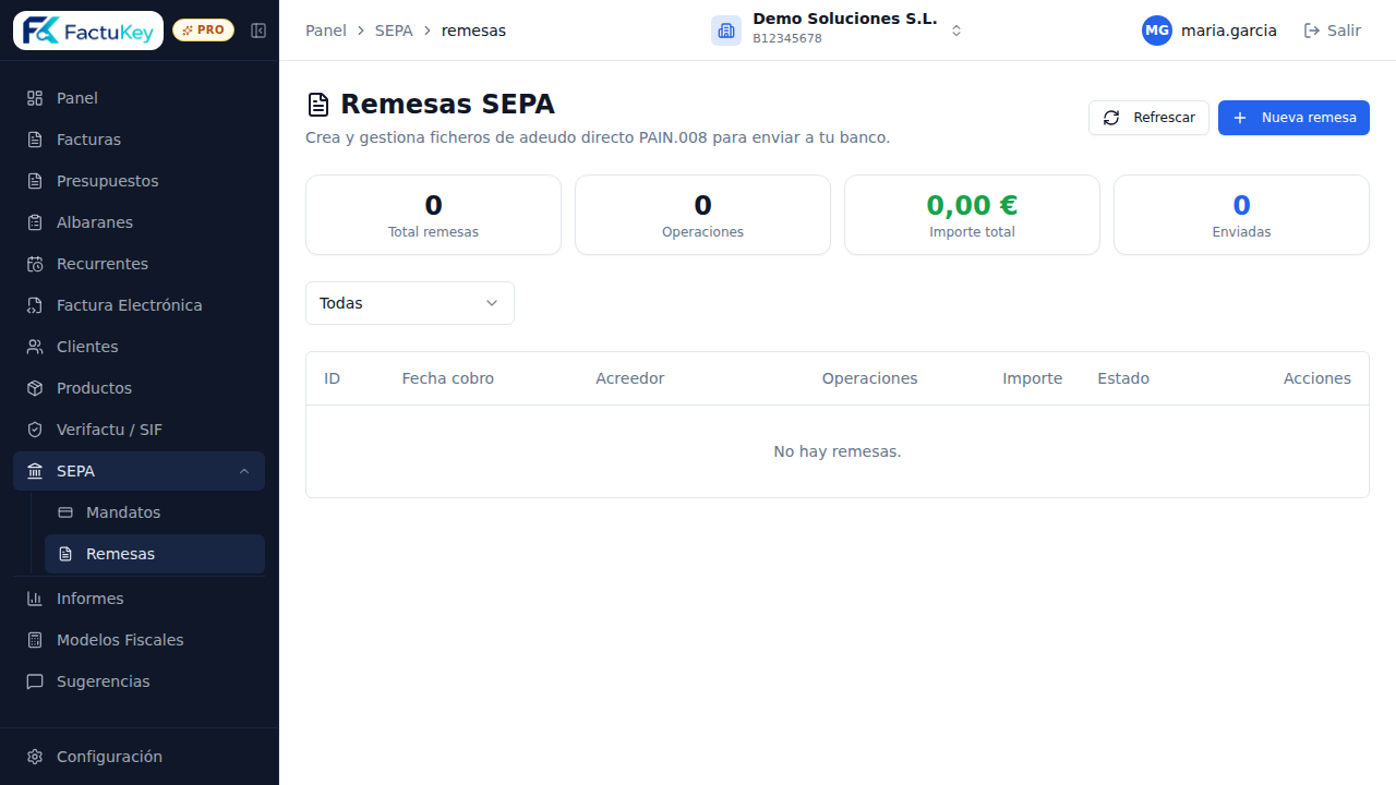 Remesas SEPA en FactuKey
